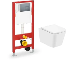 Vento 5 in 1 komplektas - Hamar unitazas su SC dangčiu baltas, įmontuotas rėmas 500X165mm, h=1125 mm, chromuotas mygtukas, tvirtinimai, tarpinė