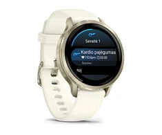Išmanusis laikrodis Garmin Venu® 4 - 41 mm | spalva: pilkšvos aukso spalvos su kreminės spalvos silikoniniu dirželiu (010-03013-00)