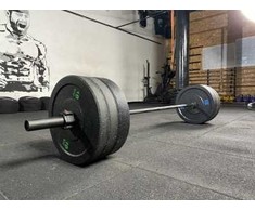 Bumper svarmenų ir štangos komplektas STRONGMAN Premium (Svoris: 150 kg)