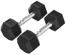 Hanteliai TUNTURI Platinum Hex Rubber Dumbbell, 1-50kg (Svoris: 2 x 5kg)
