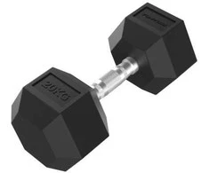 Hanteliai TUNTURI Platinum Hex Rubber Dumbbell, 1-50kg (Svoris: 1 x 20 kg)