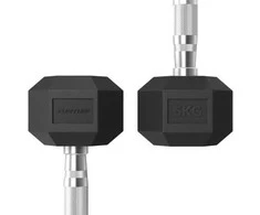 None Hanteliai TUNTURI Platinum Hex Rubber Dumbbell, 1-50kg (Svoris: 2 x 5kg)