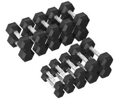 Hantelių rinkinys TUNTURI Platinum Hex Rubber Dumbbell Set, 1-10kg