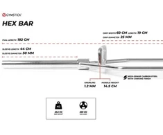 Olimpinis grifas (štanga) Gymstick Hex bar 182 cm