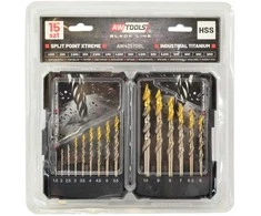 Grąžtas AW-Tools mealo grąžtai M2 HSS-TiN 15vnt. /1.5-10mm / Juodas LINE