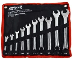 AW-Tools AWTOOLS KLUCZE PŁASKO-OCZKOWE KOMPLET 10elem. 6,7,8,10,12,13,14,15,17,19 mm