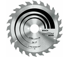 Pjovimo diskas medienai Bosch OPTILINE WOOD; 230x2,8x30,0 mm; Z24; 15°