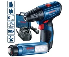 BOSCH suktuvas - gręžtuvas GSR 120-LI 12V 30/14Nm 2x2,0Ah. lagaminas+ prožektorius GLI 12V-300