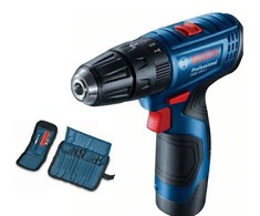 BOSCH smūginis suktuvas-gręžtuvas GSB 120-LI, 2x2,0Ah, lagaminas + 23 vnt rinkinys 12V 30/14Nm