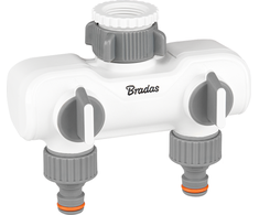 BRADAS 2-krypčių skirstytuvas, vidinis sriegis 1″-3/4″ su vožtuvais /Baltas LINE