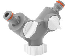 BRADAS 2-krypčių skirstytuvas 3/4″ vidinis sriegis su vožtuvais /Baltas LINE