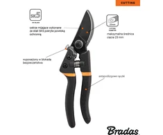 BRADAS sodo sekatorius V-SERIES-D, aplenkiantys ašmenys, SK5 plienas