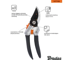 BRADAS sodo sekatorius V-SERIES, prasilenkiantys ašmenys, SK5 plienas