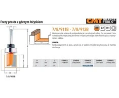 Tiesi pirštinė freza CMT; S=8 mm; D=22 mm; su guoliu