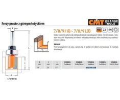 Tiesi pirštinė freza CMT; S=8 mm; D=16 mm; su guoliu