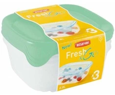 Maisto laikymo dėžučių rinkinys CURVER FRESH&amp;GO, h11 x 15,5 x 15,5 cm, 800 ml, 3 vnt.
