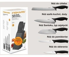 Excellent Houseware Puikus namų apyvokos reikmenų rinkinys iš 5 Fiskars peilių 1073023 juodas
