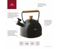 Gerlach nerūdijančiojo plieno virdulys su švilpuku 2,5 l, indukcijai NK320