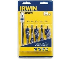 Grąžtas IRWIN grąžtai DO DREWNA KPL.5szt. Mėlynas GROOVE 6X 16, 18, 20, 22, 25 mm