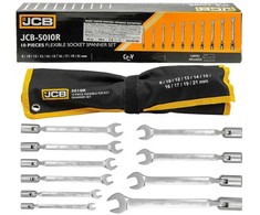 JCB Plokščiųjų-ataramųjų raktų rinkinys su šarnyru 10 vnt. (8-19mm) ant skydelio
