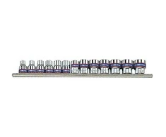 KING TONY SOCET RINKINYS 3/8 "13 vnt. TRUMPAS 6 Kvadratinis 7 - 19 mm, CROMAS, ANT bėgelio