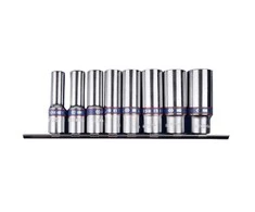 KING TONY SOCET RINKINYS 3/8 "8 vnt. ILGAS ŠEŠIAKONIS 10–19 mm, CROMAS, ANT bėgelio