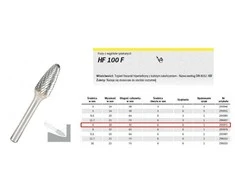 KLINGSPOR FREZ DO METALU HF 100 F FI6,0x18mm TRZPIEŃ 6mm TYP RBF, HIPERBOLICZNY-POŁOKRĄGŁY