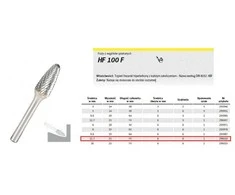 Grąžtas KLINGSPOR FREZ DO METALU HF 100 F FI12,7x25mm TRZPIEŃ 6mm TYP RBF, HIPERBOLICZNY-POŁOKRĄGŁY