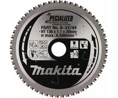 Makita T.C.T. pjūklas SPECIALIZED 136X1.1X20mm 0° T56 B-33744 T.C.T • 136 x20 mm • T56 • 0° • Metalui/Nerūd. plienui