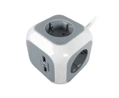 Orno Przedłużacz 4 krypčių prailgintuvas 2P+Z (schuko), 2xUSB įkroviklis, 1,4 m H05VV-F 3x1,5mm², pilkai baltas