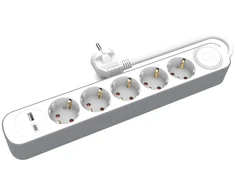 PLASTROL HOME ilgintuvas 5x lizdai 3m su jungikliu 1x USB-A 1x USB-C