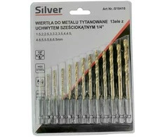 Grąžtas SILVER Grąžtų metalui rinkinys 13d. 1.5-6.5mm su HEX (1/4") su laikikliu