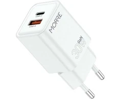 Tiross MORRE Įkroviklis USB/USB-C 30W BALTA
