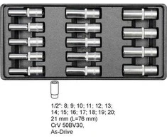 YATO STALČIAUS ĮDĖLIS ILGI PRIEDAI 1/2 "14 vnt 8-21mm 5539