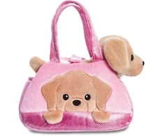 Fancy Pals Išskirtinis Pal – pliušinis žaislas labradoro šuniukas PeekaBoo rožiniame maišelyje, 20 cm, ekologiškas