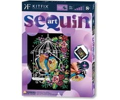 KITFIX DIY „Sequin Art“ violetinis rinkinys „Paukščiai narvelyje“