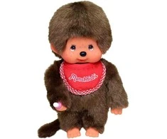 MONCHHICHI Klasikinė beždžionė su raudonu seilinuku, 20 cm