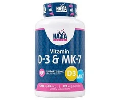 Haya Labs Vitamin D-3 1000 &amp; МK-7 (vitaminas D3 ir K2) 120 kaps.