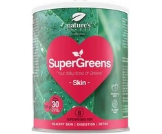 Natures Finest Nature's Finest supermaisto mišinys odai „SuperGreens SKIN“, ekologiškas 150 g. (Strawberry skonis)