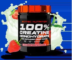 Scitec 100% Creatine Monohydrate 300g. (su skoniu) (Strawberry Žalias Tea skonis)