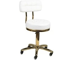 Activeshop Kosmetologinė meistro kėdutė STOOL BEAUTY BACKREST AM-961 GOLD Baltas