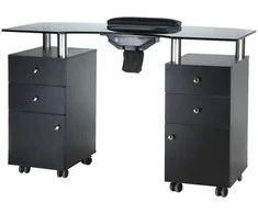 Beauty System Manikiūro stalas su dulkių surinkėju MANICURE DESK PRACTIC GLASS Juodas