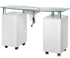 Beauty System Manikiūro stalas su dulkių ištraukėju MANICURE DESK PRACTIC GLASS Baltas