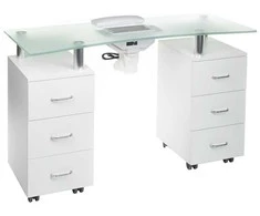 Beauty System Manikiūro stalas su dulkių surinkėju MANICURE DESK ELEGANCE GLASS Baltas