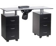 Beauty System Manikiūro stalas su dulkių surinkėju MANICURE DESK ELEGANCE GLASS Juodas