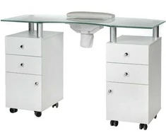 Beauty System Manikiūro stalas su dulkių ištraukėju MANICURE DESK PRACTIC GLASS Baltas