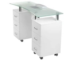 Beauty System Manikiūro stalas su dulkių surinkėju MANICURE DESK ELEGANCE GLASS Baltas