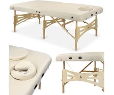 Habys Masažo stalas Integral, šviesi mediena, modelis 102 Comfort, su veido anga, dengtas vinilu Flex K033, smėlio spalvos