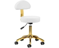 Activeshop Kosmetologinė meistro kėdutė BEAUTY BACKREST ROUND GOLD Baltas