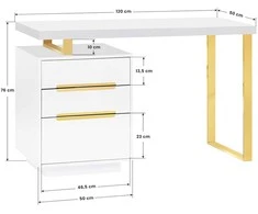 Activeshop Kosmetologinis stalas 3311G Gold Baltas